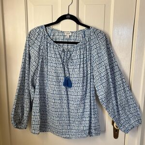 Mediterranean print cotton poplin top